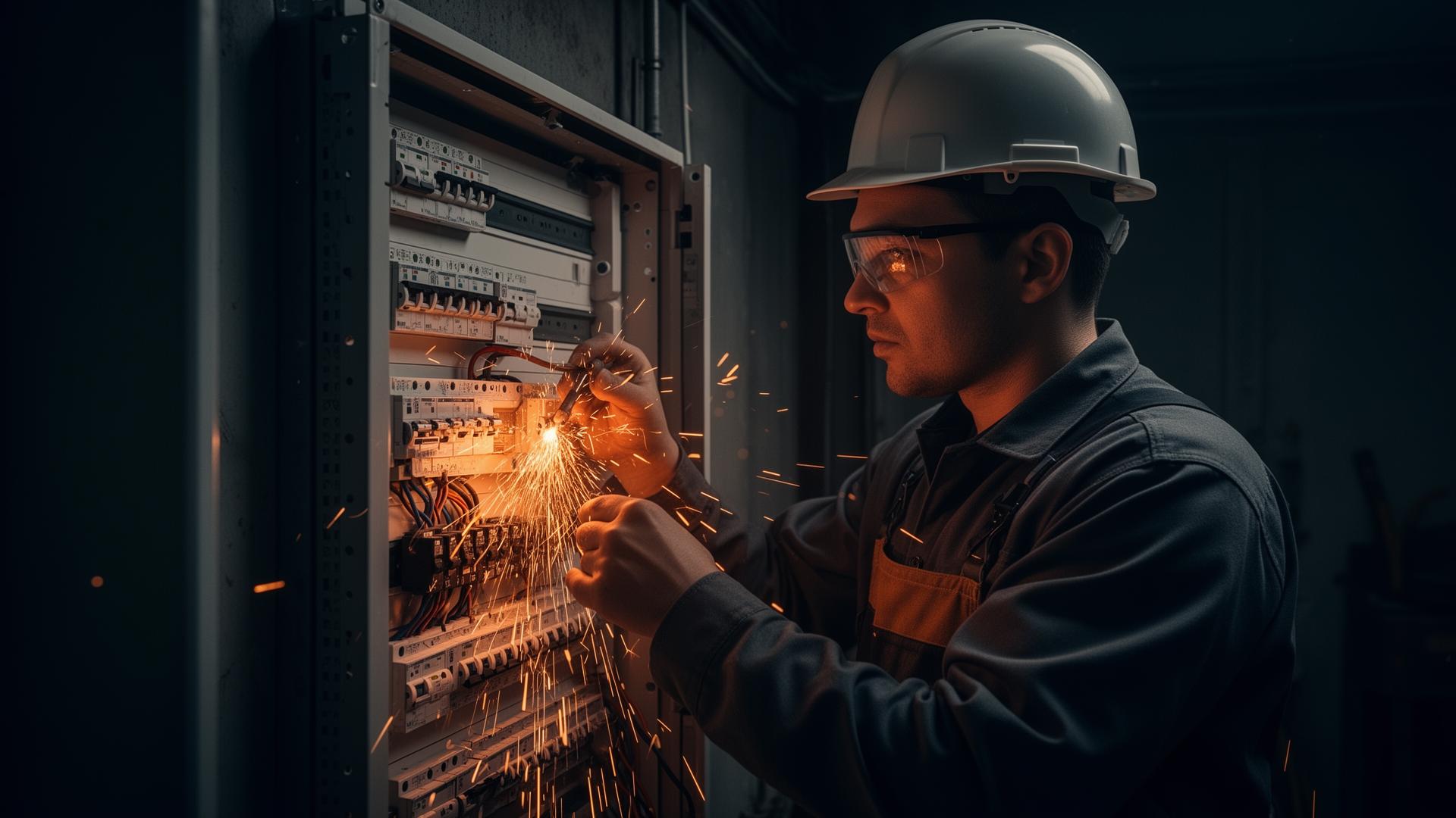 Electrician working on a fuse board